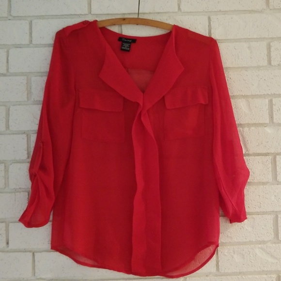 red sheer blouse